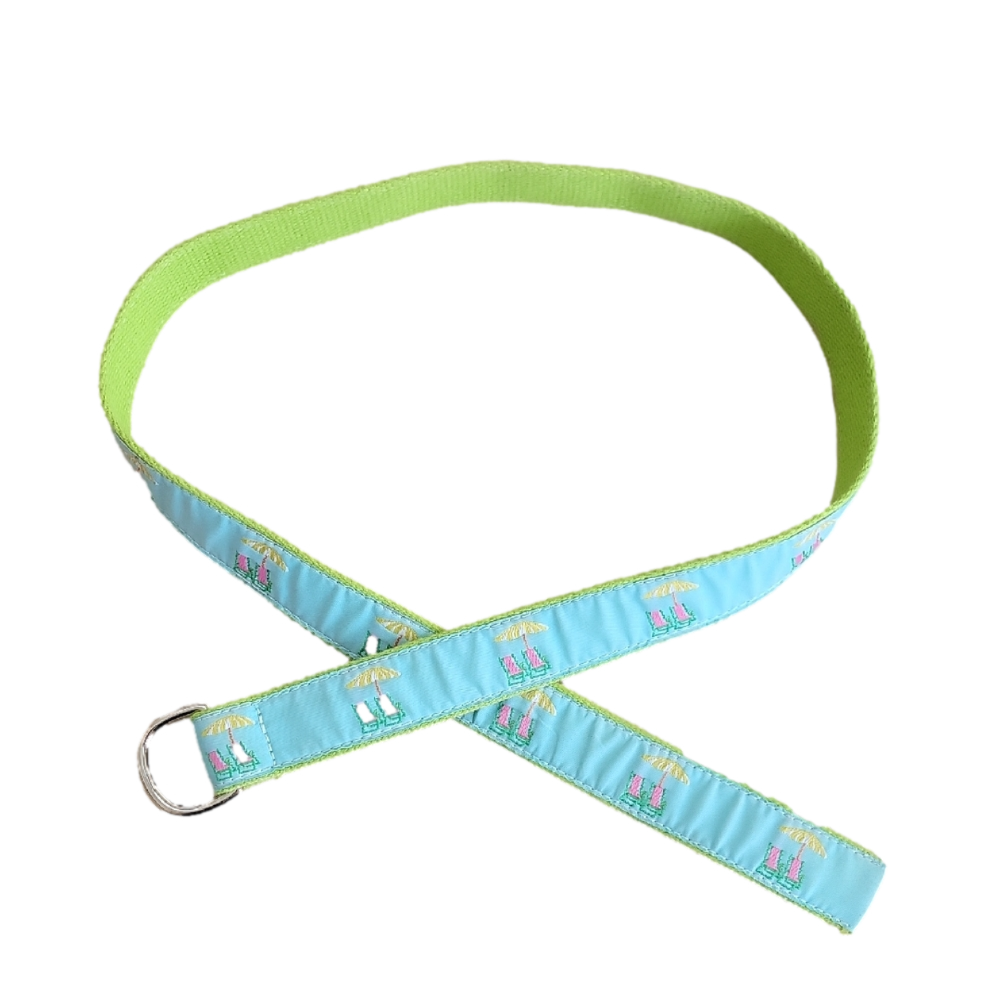 Eliza B Blue & Green Beach Chair D-Ring Ribbon Beach Chair Belt Size Medium EUC